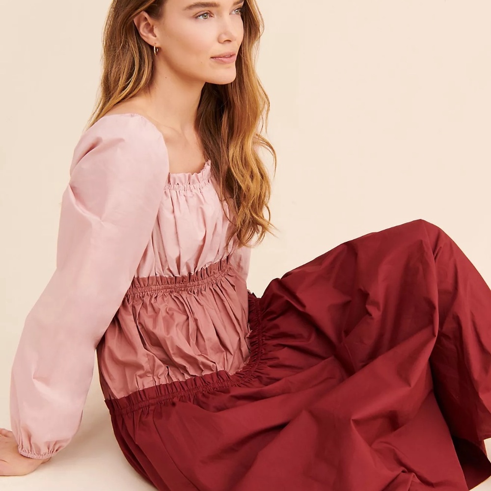 Anthropologie- English Factory Colorblock Tiered Maxi Dress